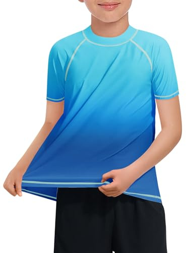 Haloumoning badskjorta pojkar kortärmad badskjorta barn snabbtorkande baddräkt T-shirt, Ljusblå, 11-12 år