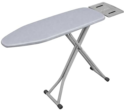 DWELLTON Folding Ironing Board, 122 x 38cm Ironing Surface, Adjustable Height Up To (74-91cm), Includes Silicone Iron Rest, Durable with Safety Lock & Anti-Skid Feet, Foldable Ironing Boards (Grey)