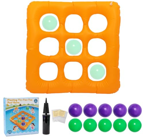 KINDLUME Juguete Inflable de Agua Tic TAC Toe, Juguetes para Piscina con 10 Pelotas, Accesorios Piscina Flotantes, Colchón Hinchable Piscina Juego, con Inflador Manua, para Piscina, Playa, Adultos