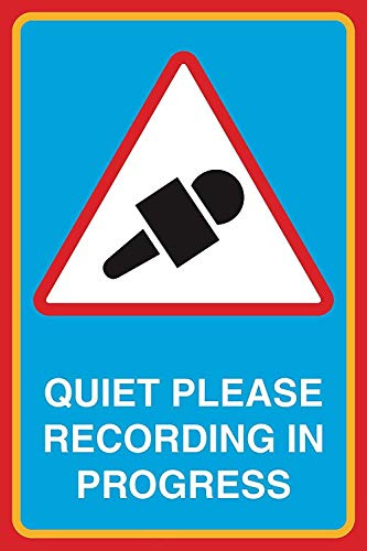 Metal Tin Sign Quiet Please Recording In Progress Print Microphone Picture Large Notice Studio Office Business Sign Vintage Retro Aluminum Sign For Wall Decor 8X12 Inch