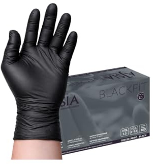 gef + medica - 100 Guanti in Nitrile L Neri BLACKFIT Senza Polvere, Guanti Monouso Ambidestri, AQL 1.5, DPI III Cat, Uso Professionale Alimentare Officina