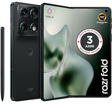 motorola razr fold con 3 anni di garanzia (16/512GB, tripla camera 50MP, Display interno 8.1 esterno 6.6 pOLED 165Hz, Snapdragon® 8 Gen 5, 6000mAh, TurboPower 80W, Android 16) PANTONE Blackened Blue