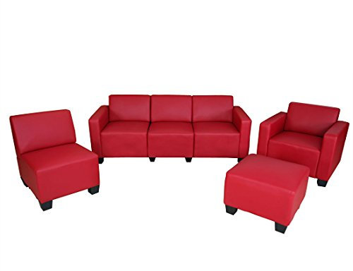 Mendler Modular Sofa-System Couch-Garnitur Lyon 3-1-1-1, Kunstleder - rot