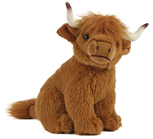 Living Nature Veau Highland, Animal de la Ferme en Peluche Doux et Réaliste, Peluche Écologique Naturli, 16cm, Marron