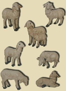 Unbekannt Krippenzubehör Schafe 7tlg. Höhe 6,6cm geeignet für 15-20cm Figuren