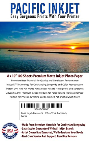 (8-x-10-inch) Professional Quality Acid-Free Bright White Matte Inkjet Artist Paper 100-Sheets 230gsm 10.4mil | A Fine Art Inkjet Coated Cardstock-like Paper For All Inkjet Brands
