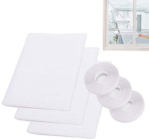 Ram® Lot de 3 moustiquaires pour fenêtre - 1,3 m x 1,5 m - avec 3 Rouleaux de Ruban adhésif - 10 mm de Large - Blanc