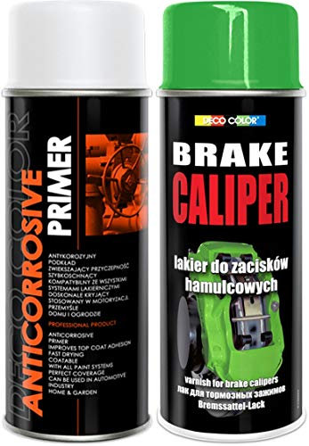Deco Color Brake Caliper KIT Set (ANTICORROSIVE Primer and Spray Paint) Gloss Moto CAR Sport Tuning Drum (Green kit)