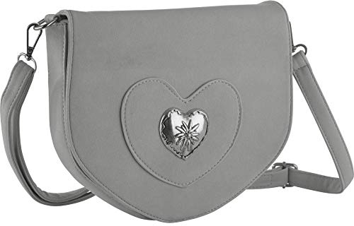 dressforfun Dirndl Tasche, Herztasche, Handtasche Damen mittelgroß, Trachten Mode, Trachtentasche in Wildlederoptik, Damen Tasche, Umhängetasche, Oktoberfest Accessoires, Damen-Schultertaschen - grau