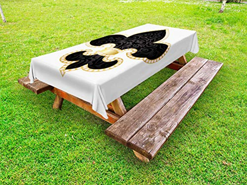 ABAKUHAUS Jahrgang Outdoor-Tischdecke, Lilie von Frankreich, dekorative waschbare Picknick-Tischdecke, 145 x 265 cm, Gelb Schwarz Weiß