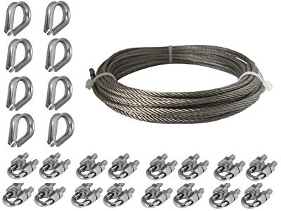 V4A Seilset: 50m Edelstahlseil, 5mm Durchmesser, 8x Kauschen, 16x Seilklemmen, rostfrei - Tecklenborg, Kegel GmbH