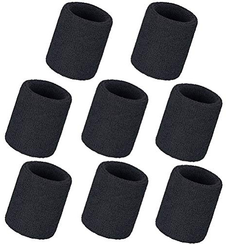 8 Pcs Sweet Wristbands, Elastic Sports Wrist Sweatbands, Black | Moisture-Wicking, Soft Cotton Blend, Non-Slip Stretch Fit, Machine Washable, For Tennis, Gym, Running, Basketball