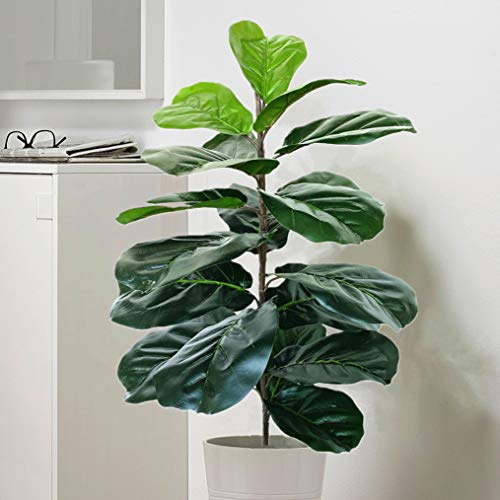 Ficus Lyrata artificial de hojas de violín, ramas de higuera, vegetación para el hogar, oficina, patio, decoración interior y exterior (verde, 1 rama (28 pulgadas)
