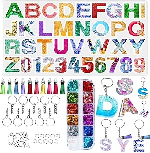 YFWUQI Epoxidharz Formen, Resin Silikonform, Buchstabenformen Harz Gießen Set, Anzahl Schmuck Epoxidharz Silikonform Gießform DIY Harz Casting Formen für Herstellung von Schlüsselbund Hausnummer