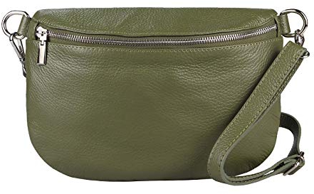 ITALYSHOP24-COM OBC Made in Italy Damen Leder Tasche Gürteltasche Crossbody Hüfttasche Bauchtasche Umhängetasche Cross-Over Bodybag Schultertasche Handytasche Olivgrün
