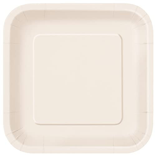 Unique 32363EU Quadratische Umweltfreundliche Pappteller-23 cm-Elfenbein Farbe-Packung mit 14 Stück, Ivory