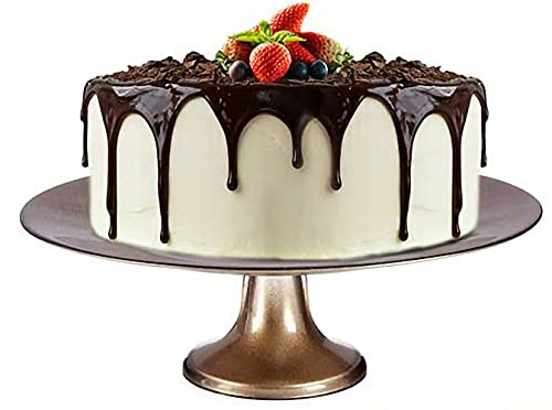 Rammento 33cm Large Glass Single-Tier Cake Stand, Champagne Gold | 11cm Tall Footed Afternoon Tea Display Stand for Cakes, Cupcakes and Pastries | Dining Table Centrepieces, Wedding Cake Stands
