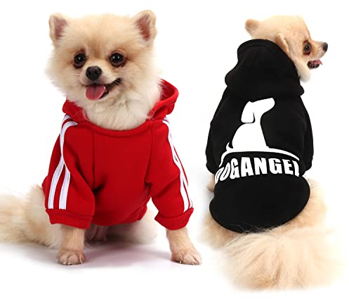 QiCheng&LYS Hunde Kapuzenpulli,Hunde Wintermantel Kleine Hunde,Jacke für Chihuahua (A-Schwarz/Rot, XS)