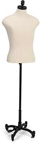 Displays2go Pinnable Male Dress Form, Adjustable Height, Decorative Finial and Pedal - Ivory (SMMDFBB)