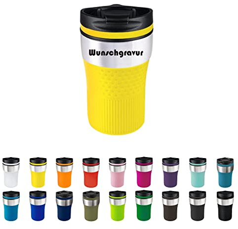 Taza térmica BAYA con grabado, taza de café para llevar, vaso térmico, sin BPA, regalo personalizado, nombres, cumpleaños, idea de regalo, 230 ml (amarillo)