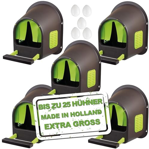 MyCozynest Legenest für Hühner - 5 Stück, bis zu 25 Hühner, Braun/Limettengrün, Robust und Leicht zu Reinigen, Wandmontage, 44 x 40 x 49 cm, Kunststoff, Hühnernest/Geflügelnest