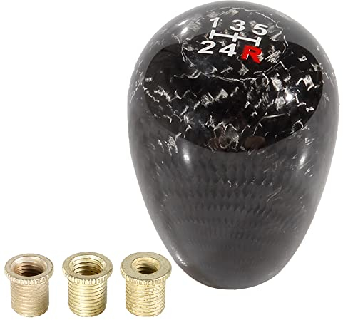 muge racing Gear Shift Knob Carbon Fiber 5 Speed Shifter Knob Universal for Most Cars with 3 Adapters(8mm/10mm/12mm)