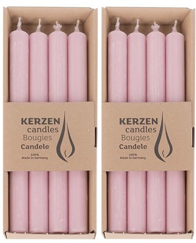 DecoLite Stabkerzen Rustik 25 cm, 10h Brenndauer, 8 Stück, Antikrosa | Made in Germany, RAL-geprüft, ruß- & tropffrei, durchgefärbte Vintage Haushaltskerzen im Landhausstil, ohne Duft