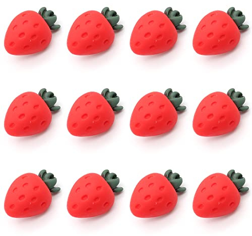 ZoTuoART Ersatzknöpfe für Gemüse, Obst, Cartoon-Knöpfe für Kinderkleidung, Zubehör, handgefertigt, vielseitig, Erdbeere, 12 Stück