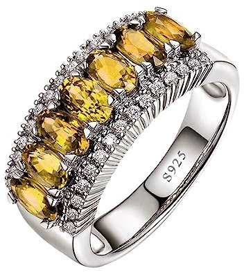 Homxi Ring Silber 925 Damen,Ringe Verlobung Rund mit 4 Zinken Oval Gelb Zirkonia Silber Verlobungsringe Damen Größe 51 (16.2)
