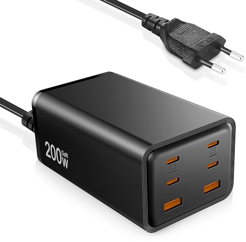 USB C Ladegerät,200W Schnellladegerät USB C für 2 Laptops,6-Port USB Ladegerät Mehrfach,GaN,Netzteil Kompatibel mit MacBook Pro/Air,iPad,iPhone 15/14,Samsung Tab/Galaxy S23/Note