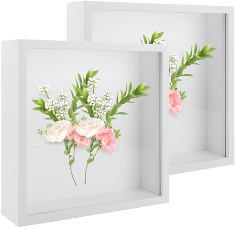 LDHHYH 2 cornici 3D da riempire, 25 x 25 cm, quadrate bianche, cornice per oggetti profonda 5 cm, opere d'arte fai da te, cornice profonda, cornice 3D per oggetti, fiori, parete e desktop