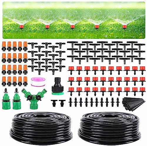 DUCHIFAD Kit di irrigazione a goccia da giardino, 98FT/50 m, micro sistema automatico di irrigazione a goccia, distribuzione vuota, tubo regolabile per terrazze