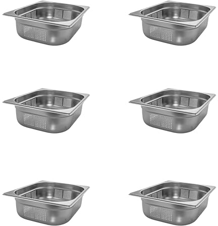 AcMax 6 Stück GN 1/2 Gastronormbehälter GN-Behälter Edelstahl 6,5 Liter Tiefe 100mm GELOCHT