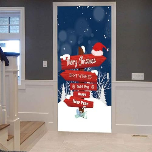 Türtapete Selbstklebend Türposter - Weihnachts- Und Neujahrsschilder 77 X 200 Cm - 3D Türaufkleber Wasserfest Türfolie Für Schlafzimmer Gang Tür Verschönern Deko - Kinderzimmer Wohnzimmer -0T4U6R5Q5Q0