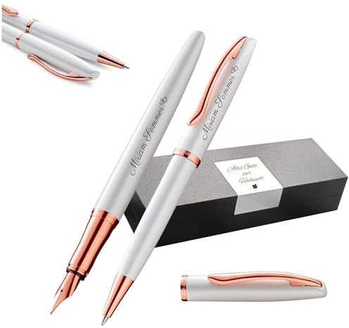 pelican Pelikan Set d'écriture Jazz® Noble Elegance K/P36 Stylo à Bille et Stylo Plume avec Gravure Cadeau – Stylos Uniques avec nom – Cadeaux personnalisés (Nacre Blanc)