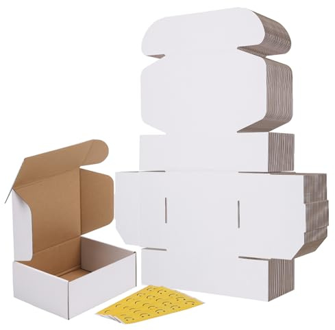 RLAVBL 25 Stück weiße Versandkartons mit den Maßen 20,3 x 15,2 x 7,7 cm für den Versand von kleinen Gegenständen, Spielzeug und Geschenken | Kraftpapier, mit Deckel, für Versand, Geschenke und Verpackungen