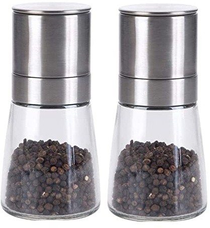 QXSJEDYCH Molinillo de pimienta Molinillo de pimienta Molinillo de sal 2 piezas Salero y pimentero de acero inoxidable cepillado, Especias recargables con molinillo de sal y pimienta ajustable Botella
