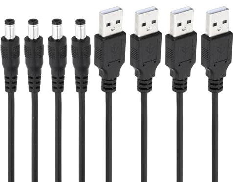 PATIKIL Cavo Alimentazione 3ft Usb 2.0 Tipo A a Dc 5,5x2,1 mm Jack Cilindrico, 4pz Cavo Adattatore Connettore Cavo Ricarica per Ventole Lampada Altoparlante, Nero