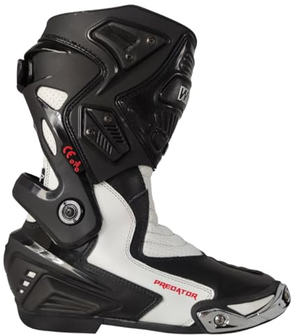 WinNet Stivali stivaletti sportivi racing omologati CE calzature di pelle per moto con protezioni da turismo o pista (Bianco, Sistema Taglie Calzature EU, Adulto, Numero, Media, 43)