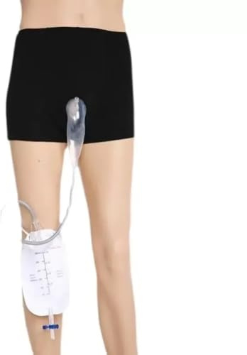 GEDRACKPMYN Tragbarer Urinbeutel, Inkontinenzhose für Männer, waschbar, mit Urin-Beinbeutel und Silikon-Urin-Sammelkatheter, Hosenbund-Urin-Ersatz-Sammler,S