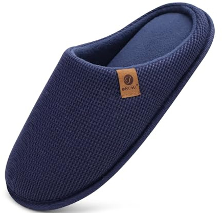 ONCAI Chaussons Hommes de Hiver Shake Polaire de Fausse Fourrure Pantoufles en Mousse à Mémoire de Forme Chaussures enavec Semelles Antidérapantes en Caoutchouc Bleu Taille 47