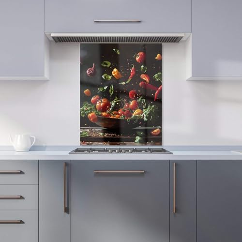 Premium Dynamic Levitation: Vegetable Ballet Kitchen Splashback 6mm Toughened Glass Kitchen Splashback – Heat Resistant Splashback for Kitchens, Perfect for Cookers and Hobs, Polished Edges