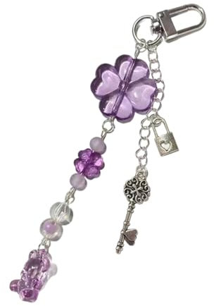 KANGQL Handykette, handgefertigt, mit Perlen, Schleife, Handykette, vierblättriges Kleeblatt, Handy-Anhänger, Taschenzubehör für Damen und Mädchen