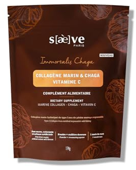 SAEVE Collagène Marin + Chaga + Vitamine C, Élasticité & Anti-Âge, Atténue les Rides, Collagène Hydrolysé Type 1, Sans Sucre, 174 g, Fabriqué en France (Sans Sucre)