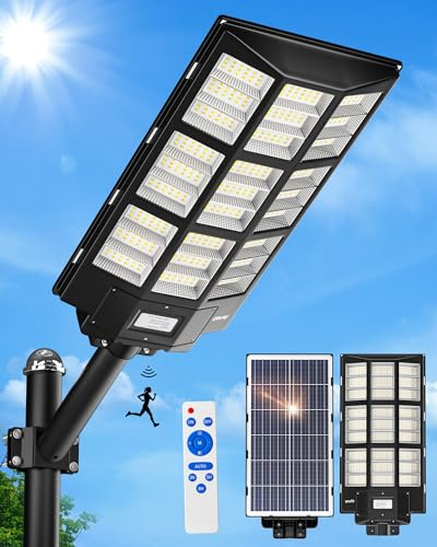 Ofuray Of-7200W Solar Straßenlaterne für Außen, 3000K/4000K/6500K Einstellbar LED Solarstrahler für Außen mit Bewegungsmelder, IP67 Wasserdicht Solarlampen Geeignet für Straßen, Höf, Scheunen