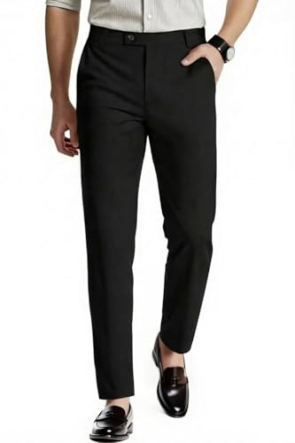 GINGTTO Pantalon Chino Homme Slim Fit Pantalons Habillé Costume Stretch Chinos Ajustée Élastique Trousers pour Hommes Noir 28/30