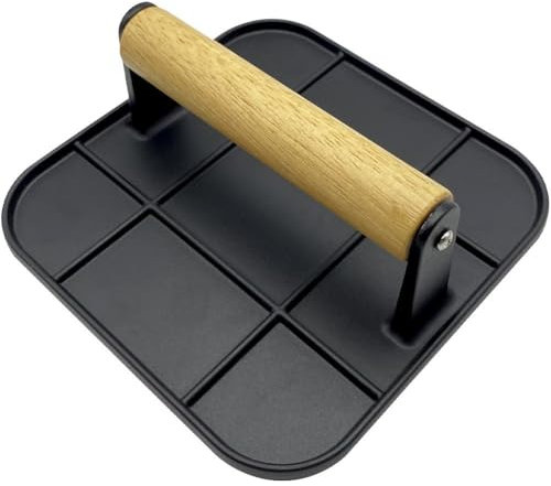 Danlai Pressa per Resistente, Schiaccia in Ghisa con Manico in Legno, Base Antiaderente, Lo Schiacciapatate Perfetto per Chef di Barbecue E Piastre.