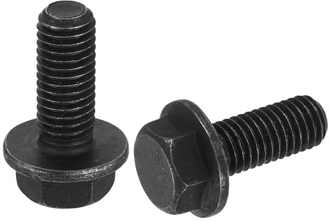sourcing map Metric Flange Hex Cap Bolt M10-1.5x25mm 5pcs | Fully Thread DIN 6921 Flanged Bolts Hexagon Screws Carbon Steel Black Oxide Plated Black