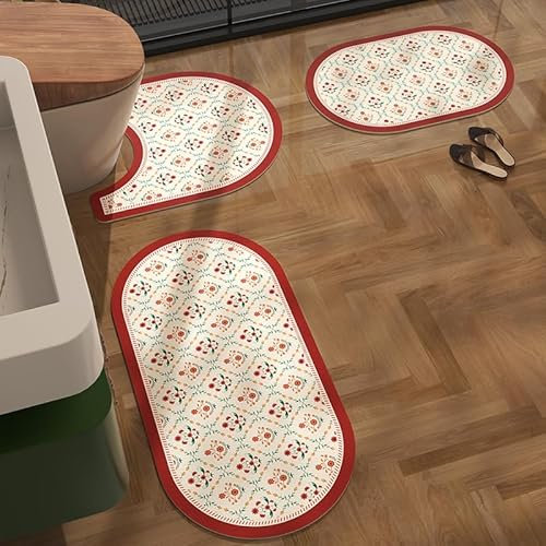 Badezimmermatte Elegante Rote Blume Bad Vorleger Diatomite Bath Mat Wasseraufnahme rutschfeste Badematte Fußmatte Duschvorleger WC Teppich Waschbar Badezimmerteppich (60x90cm)