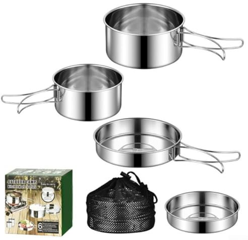 4Pcs Camping Cookware Set, With Heat-resistant Handles, With A Large Pot,Small Pot,Frying Pan,Plate, Cooking Needs For 2-3 People (Four-piece set)